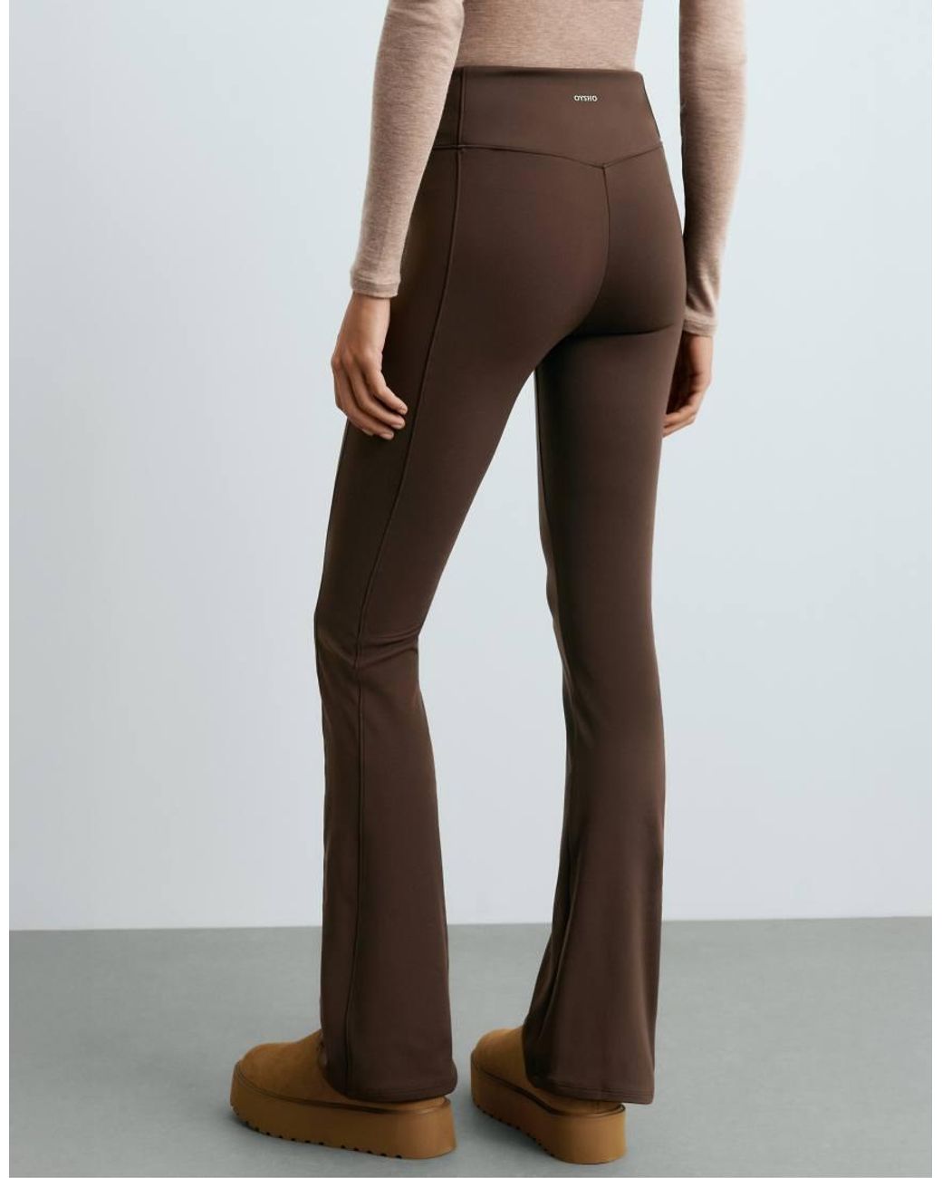 Oysho Brown High Rise Warm Flare Trousers With Zips
