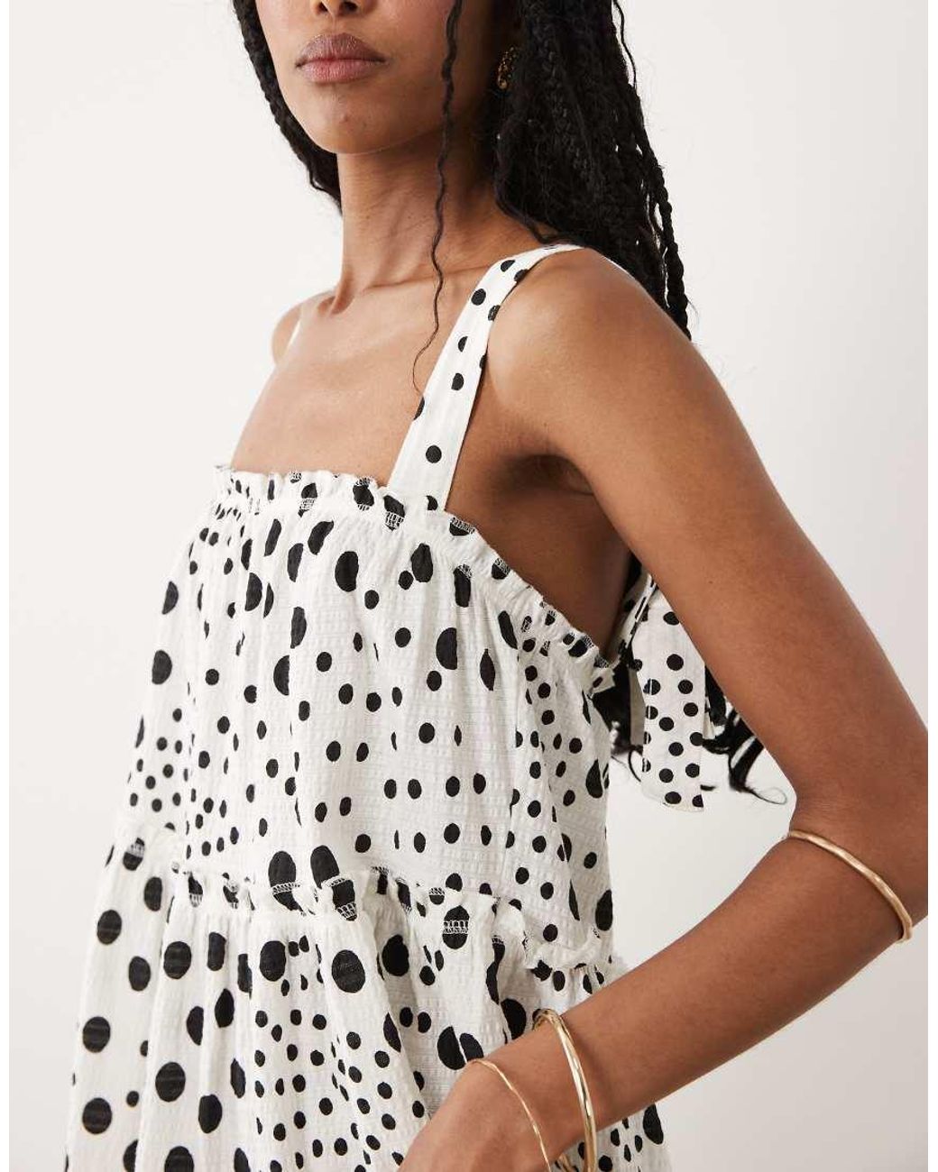 Miss Selfridge Natural Tie Shoulder Tiered Smock Mini Dress