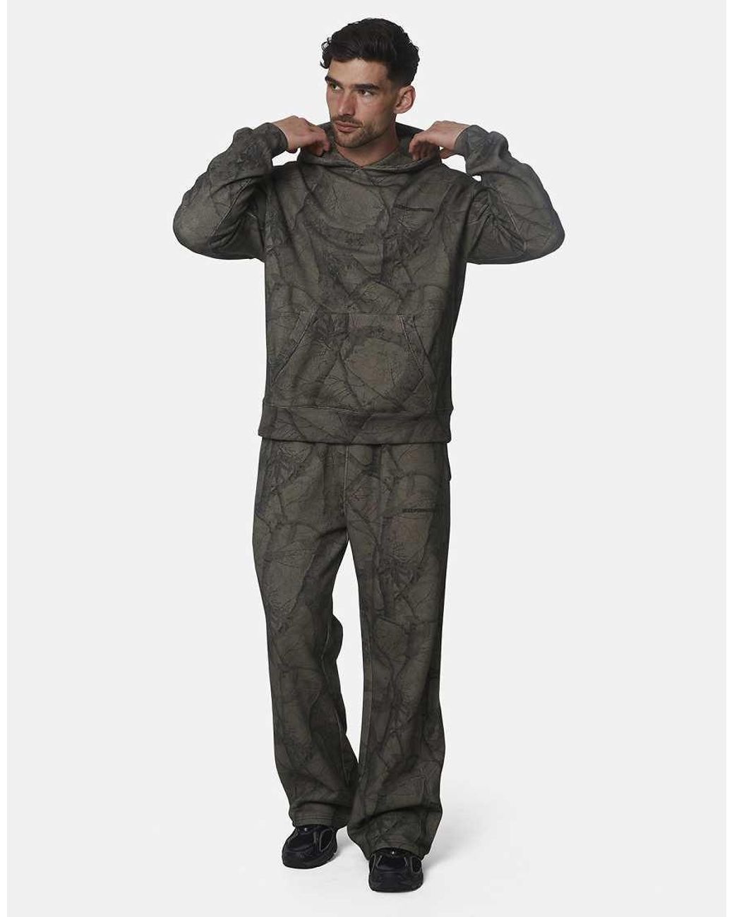 Good For Nothing Gray Oversized Printed Cotton Camo Hoodie for men
