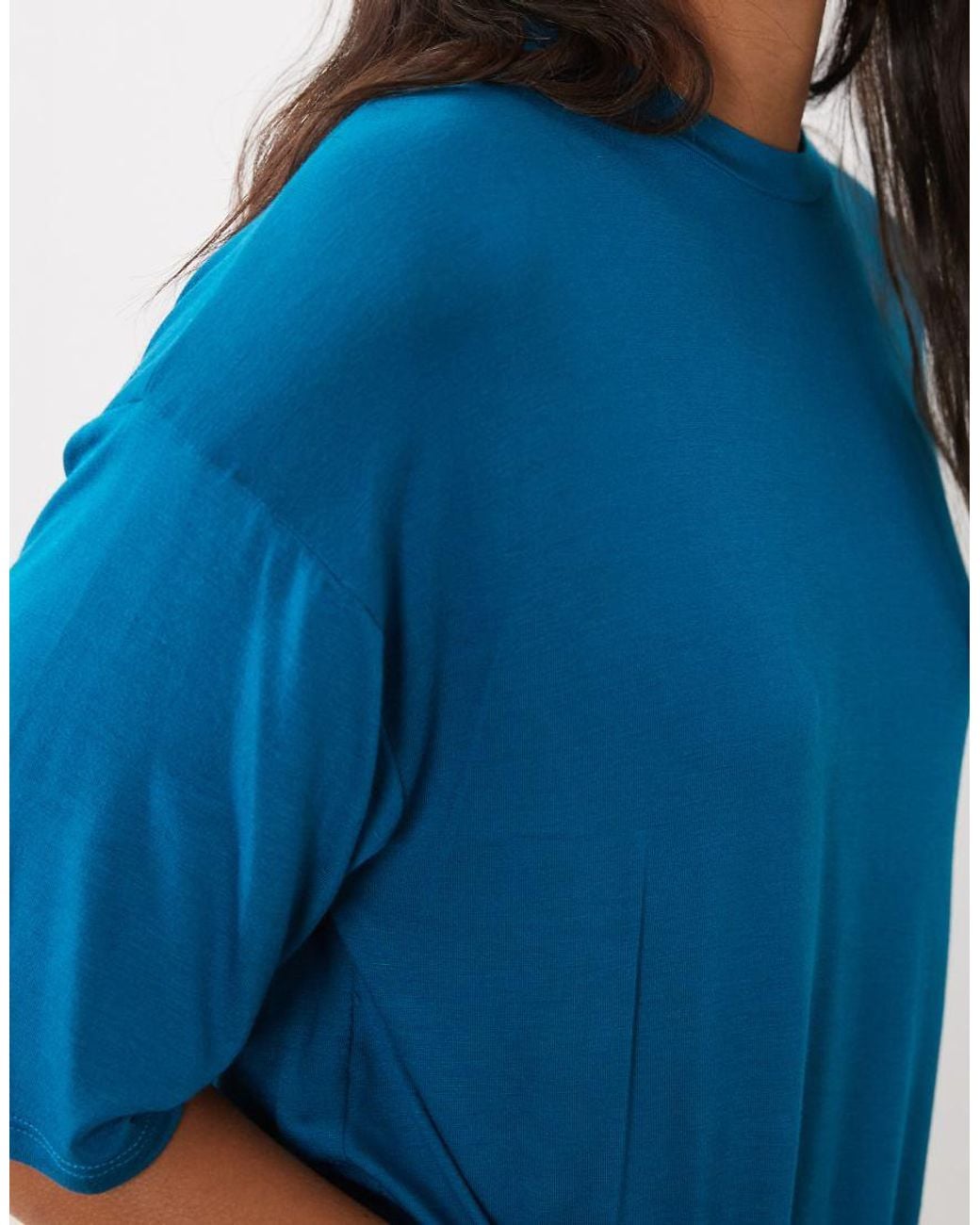 ASOS Blue Crew Neck Asymmetric Ruffle Hem Top