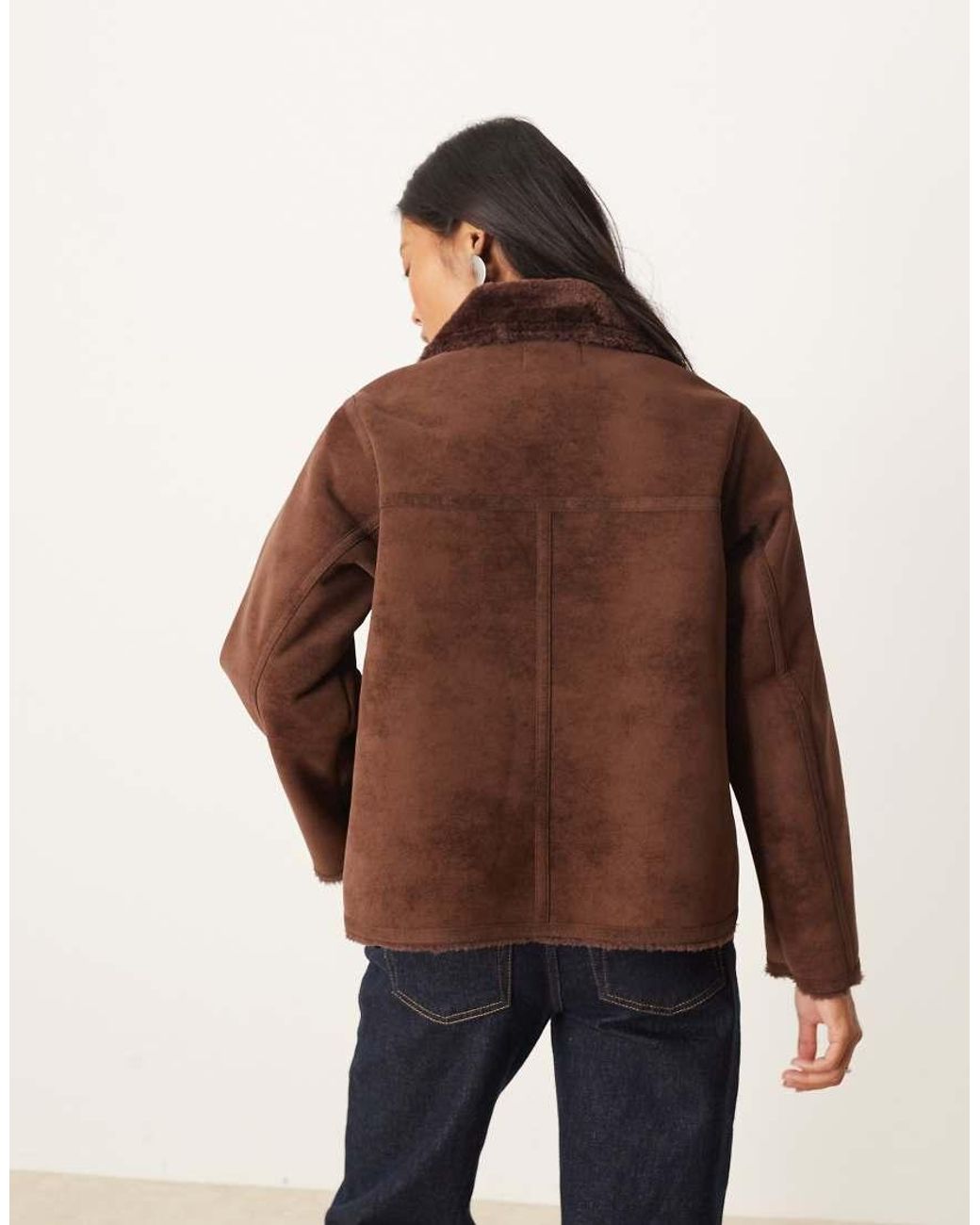 ASOS Brown Asos Design Petite Funnel Neck Faux Suede Bonded Jacket