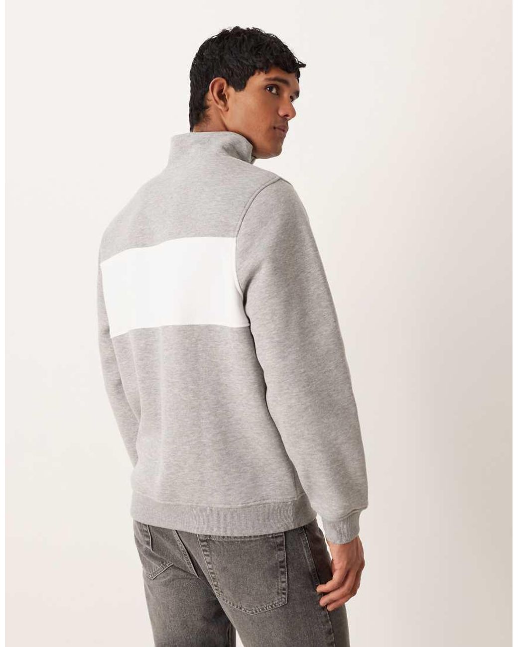 ASOS Gray Quarter Zip Sweatshirt With Colour Blocking for men
