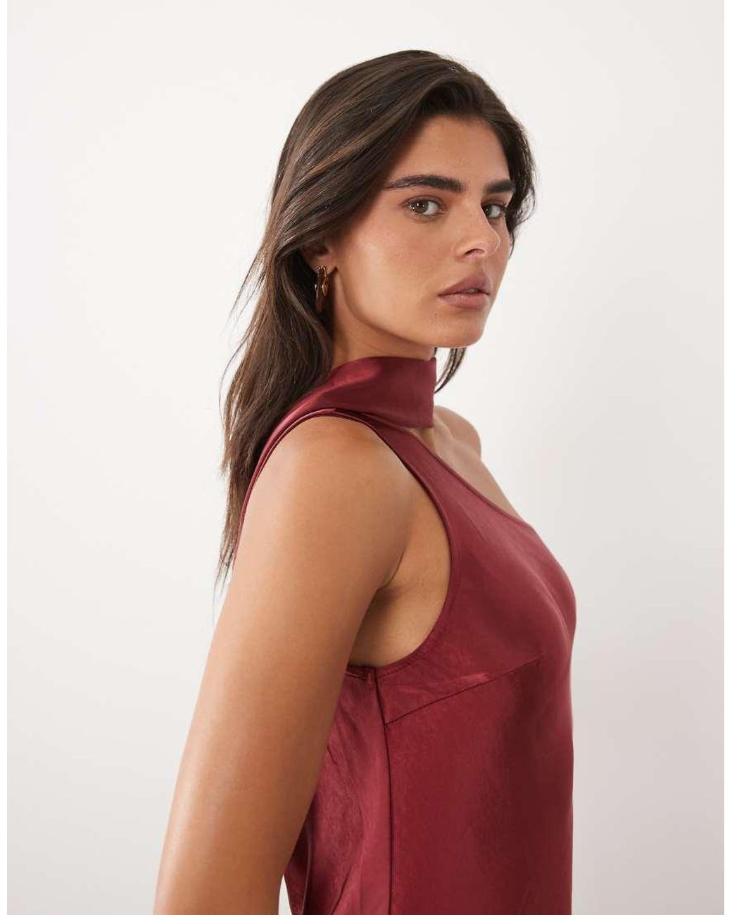 TFNC London Red Satin One Shoulder Maxi Dress With Scarf