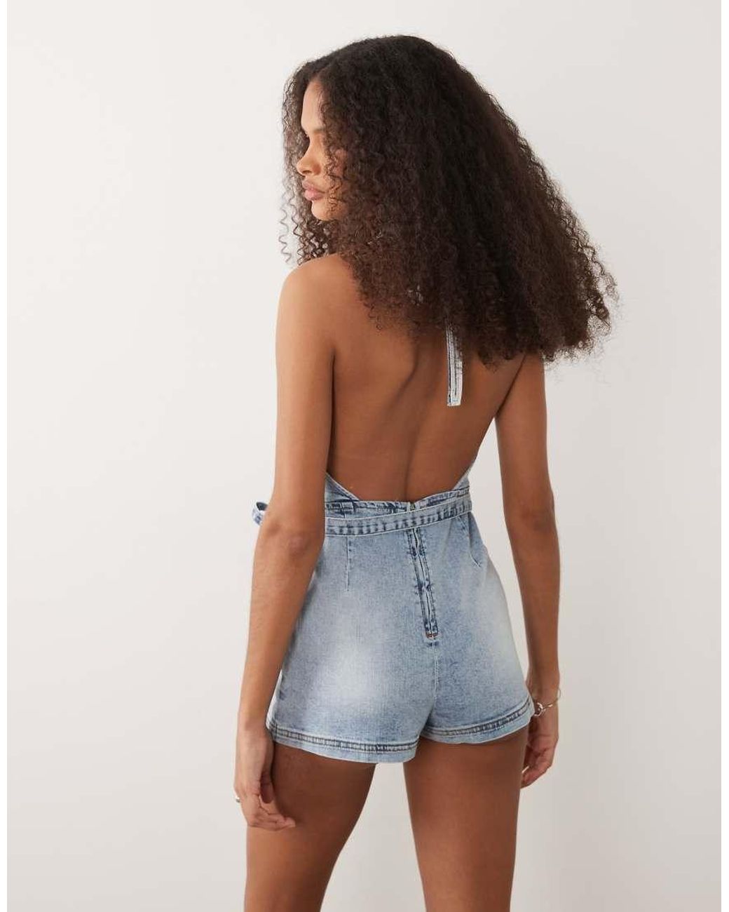 Miss Selfridge Blue Plunge Tie Waist Playsuit