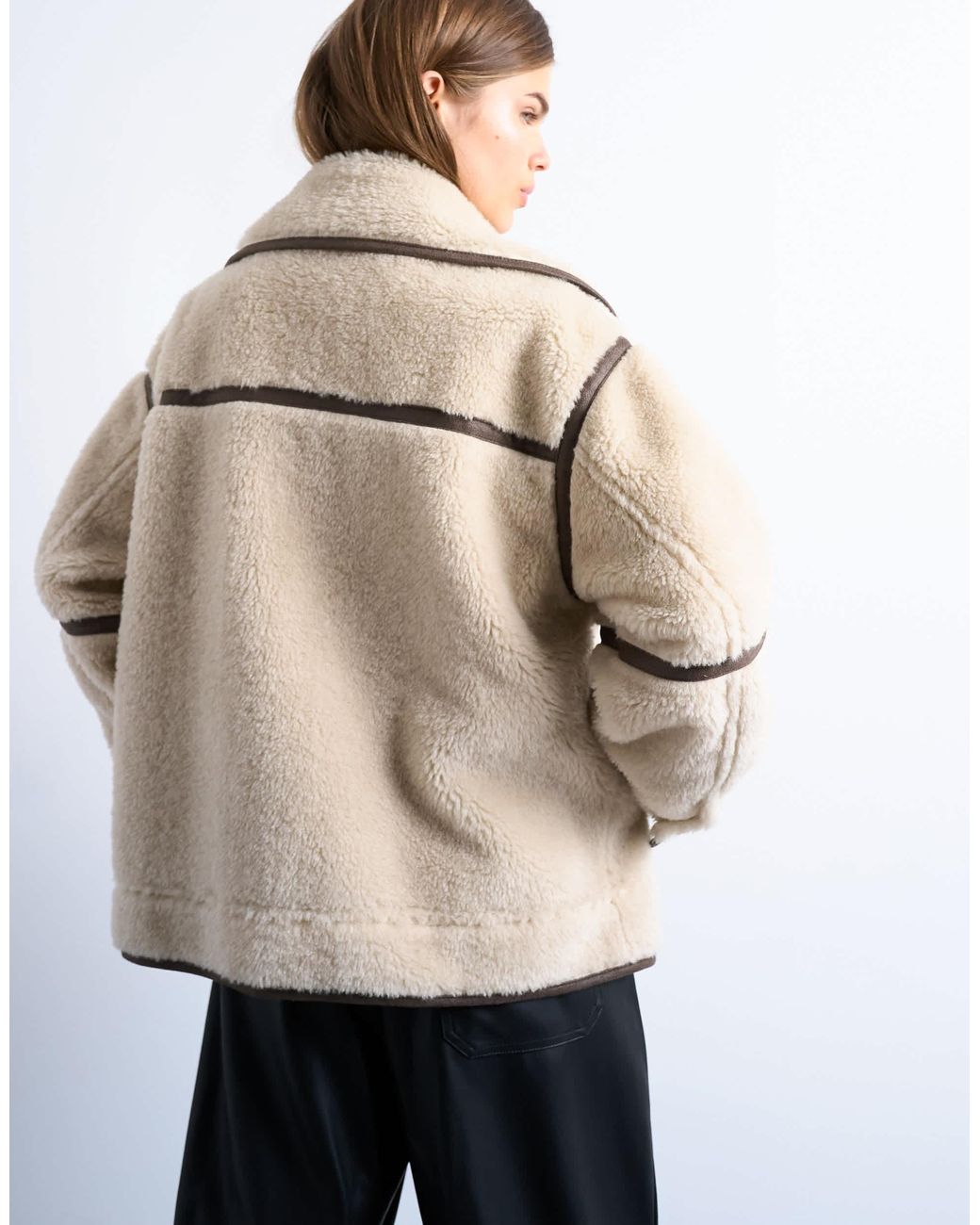 TOPSHOP White Borg Aviator Oversized Jacket