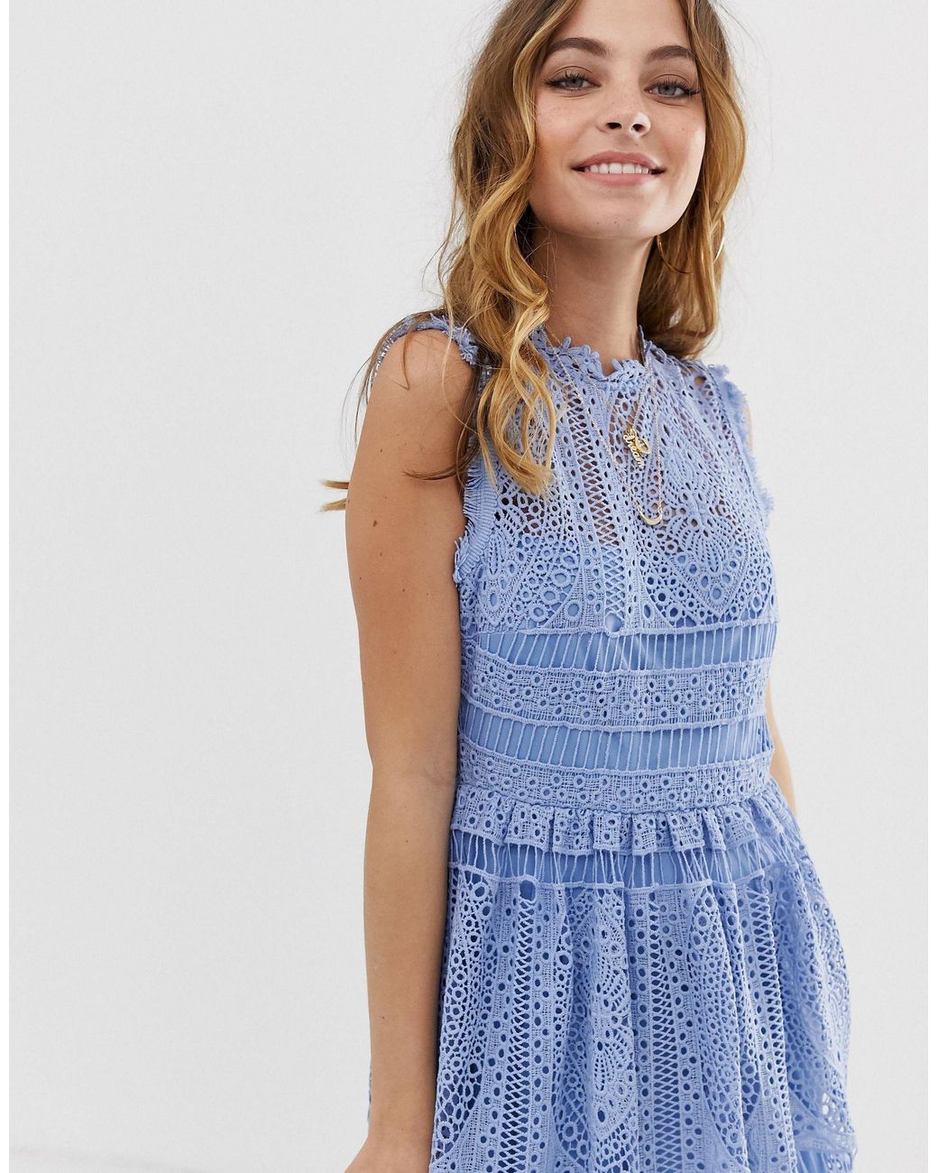 Boohoo Exclusive Crochet Lace Midi Dress in Blue | Lyst UK