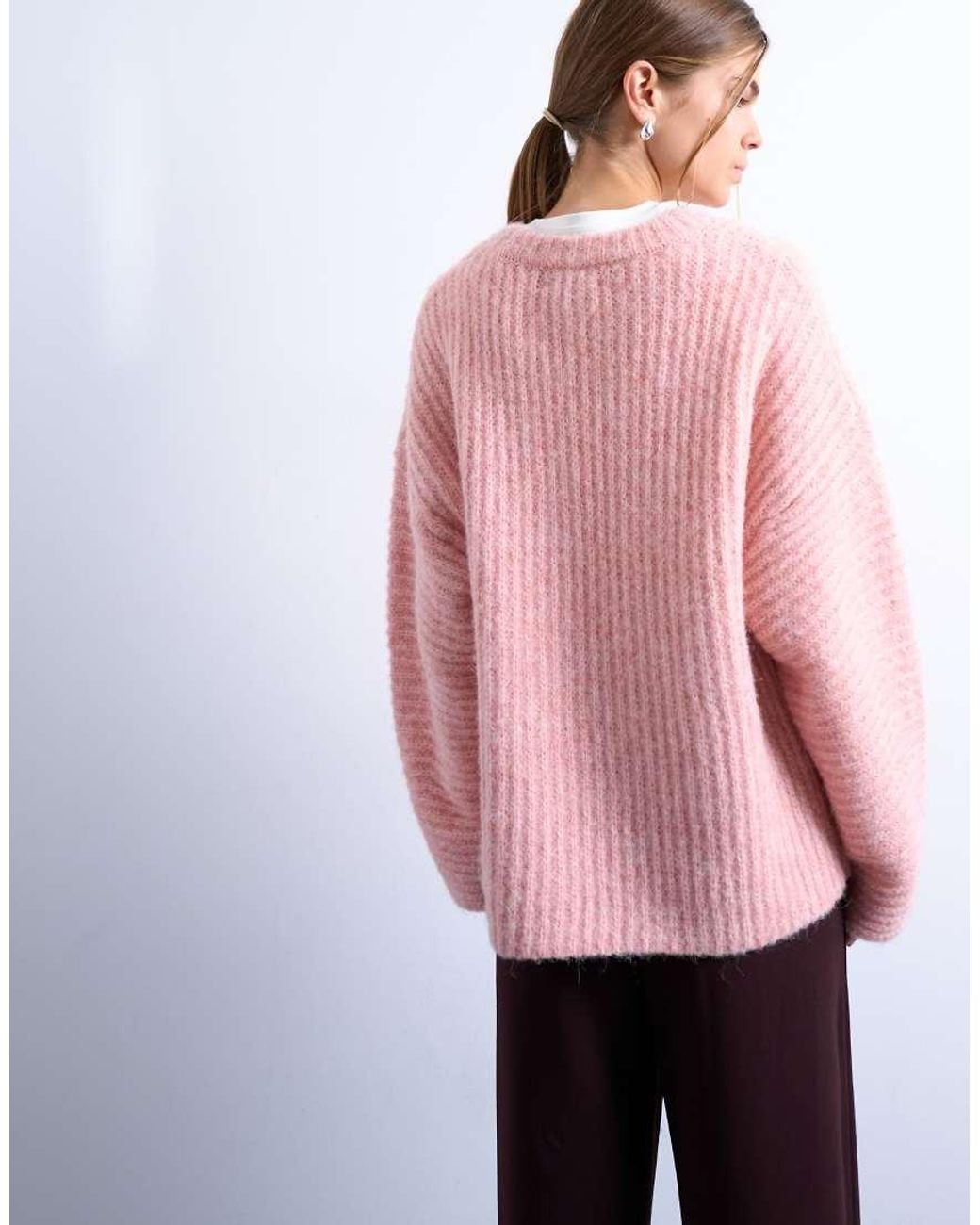 TOPSHOP Pink Knitted Ribbed Balloon Sleeve Jumper