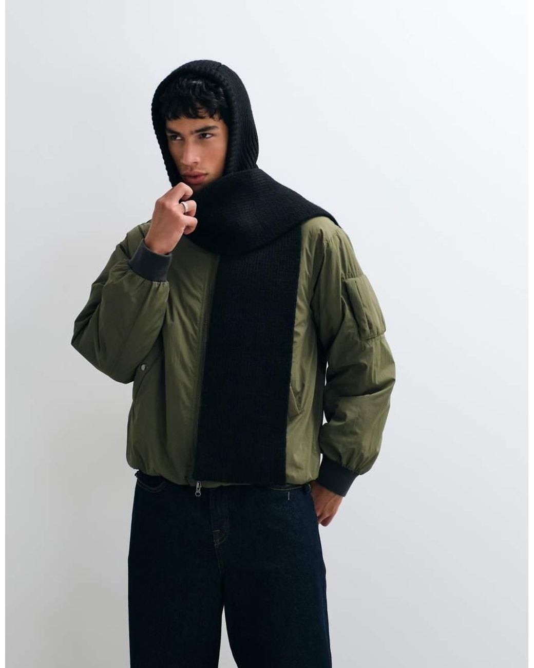 Sciarpa Con Cappuccio A Coste Nera di ASOS in Black da Uomo