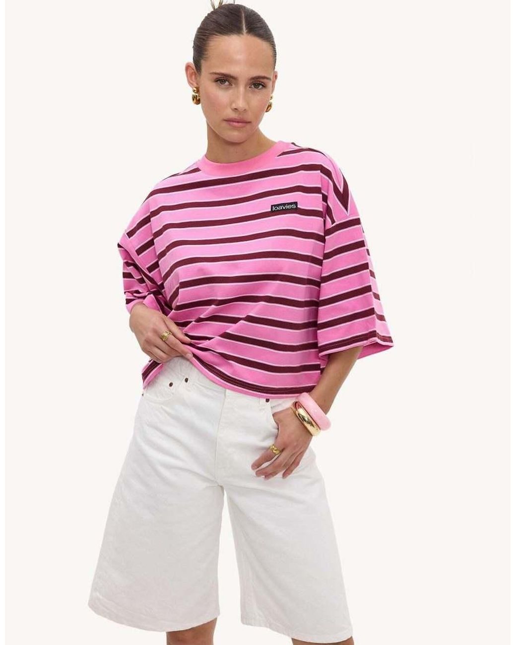 Loavies Pink Meant To Be Mine Short-Sleeved Shirt With Stripes