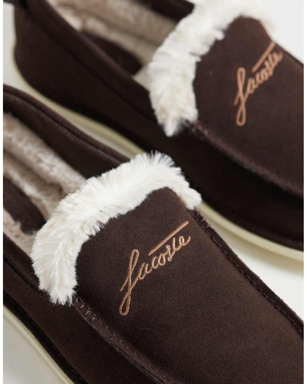 Lacoste White Aubery Fleece Lined Suede Slippers for men