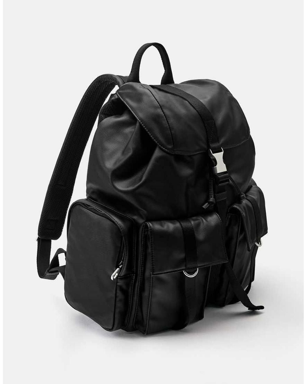 Pull&Bear Black Multi-pocket Suede Backpack for men
