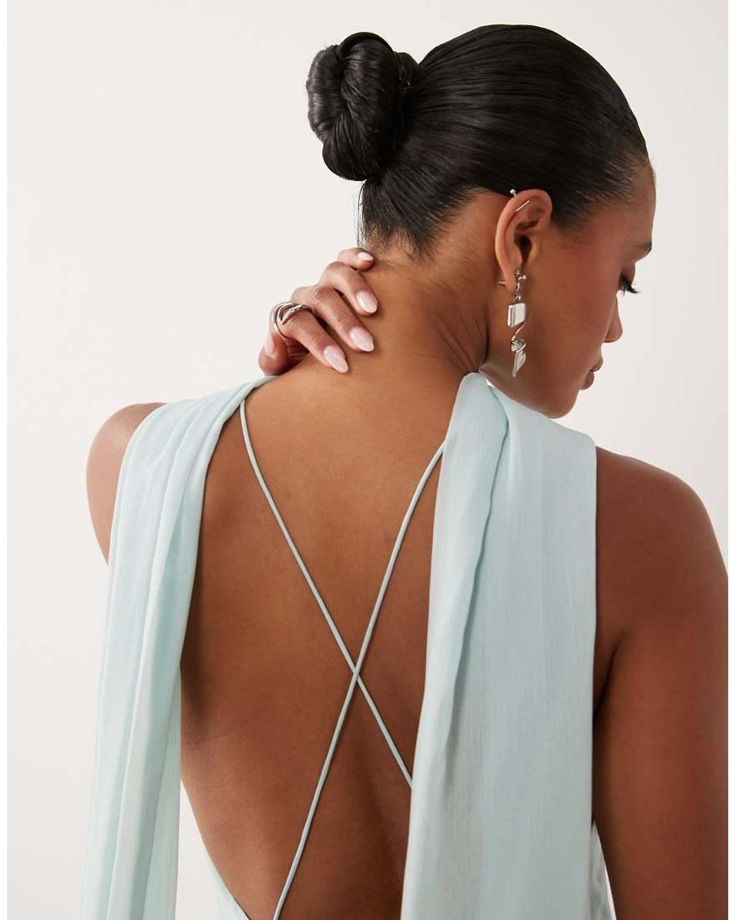 ASOS Blue Halter Maxi Dress With Scarf Detail And Ruffle Hem
