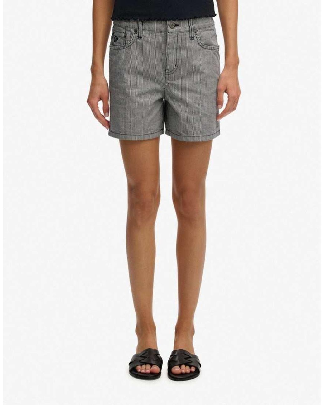 Superdry Gray Mid Rise Stripe Shorts