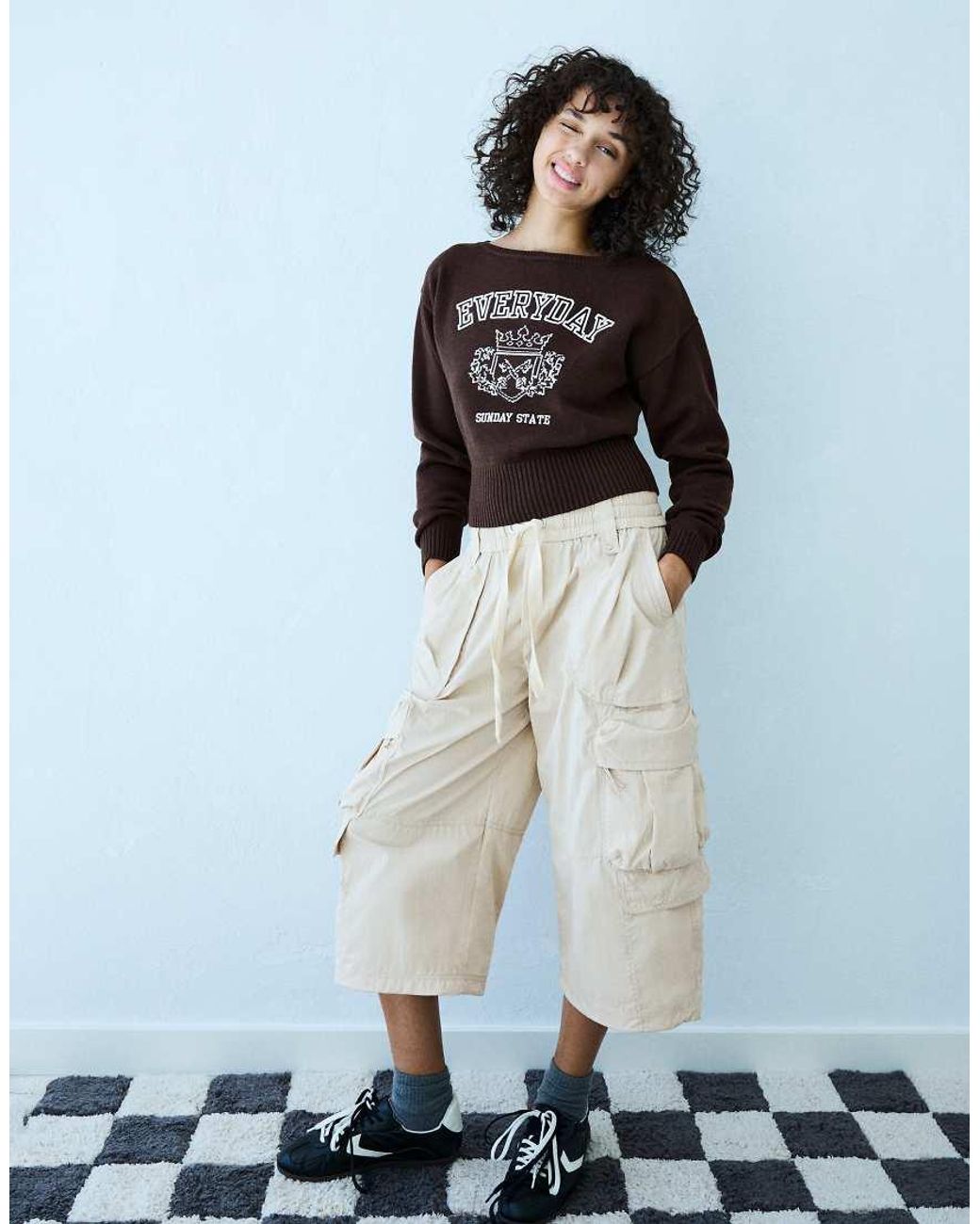 Bershka Black Asymmetric-neck Printed Jumper
