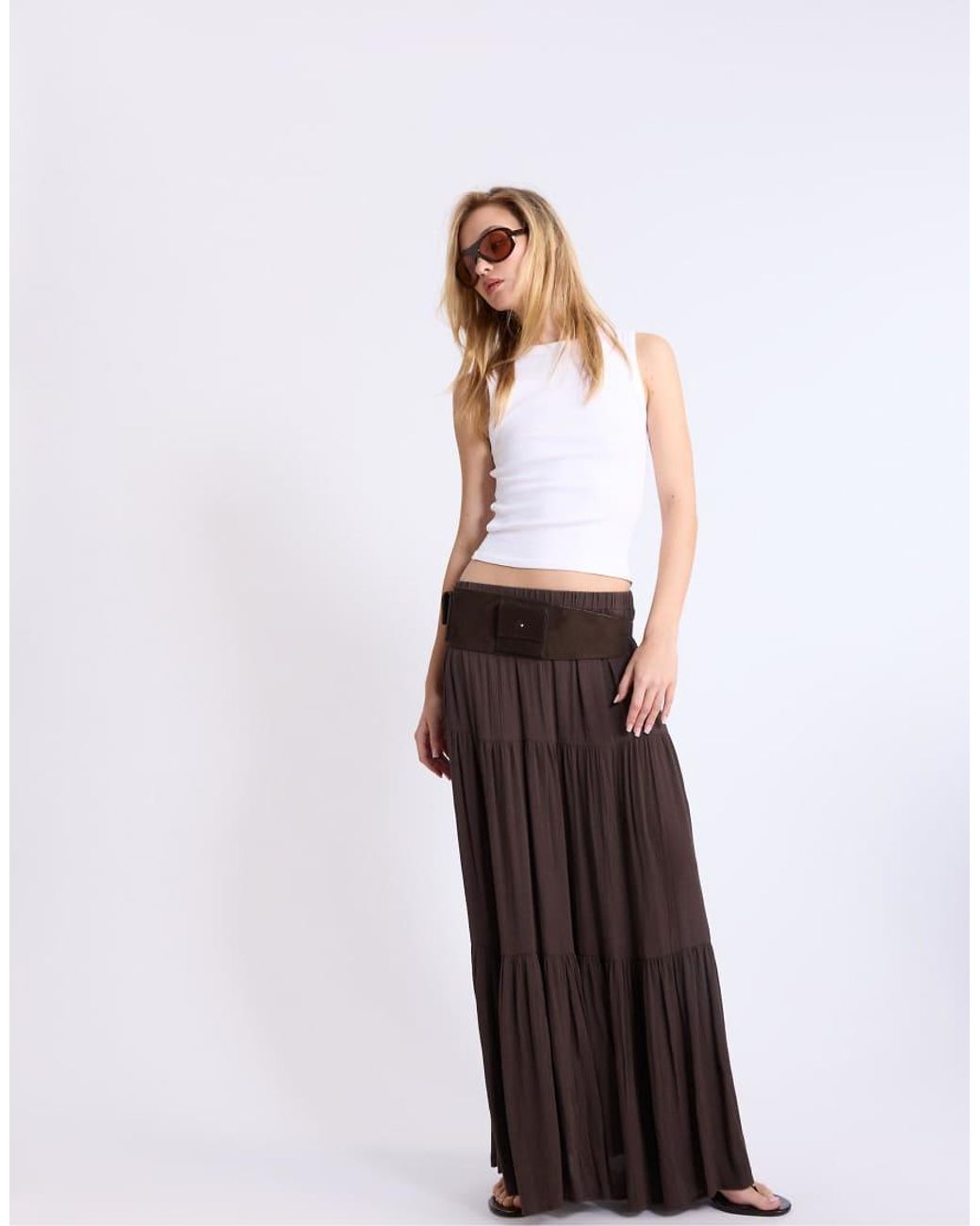 Stradivarius Brown Boho Midi Skirt