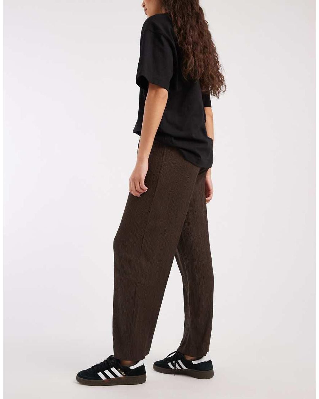ONLY Brown Plissé Wide Leg Pants
