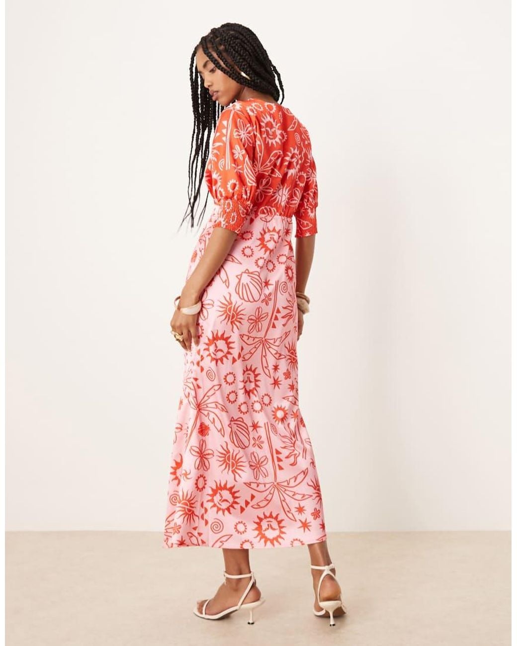 Never Fully Dressed Pink Palm Print Contrast Midaxi Dress