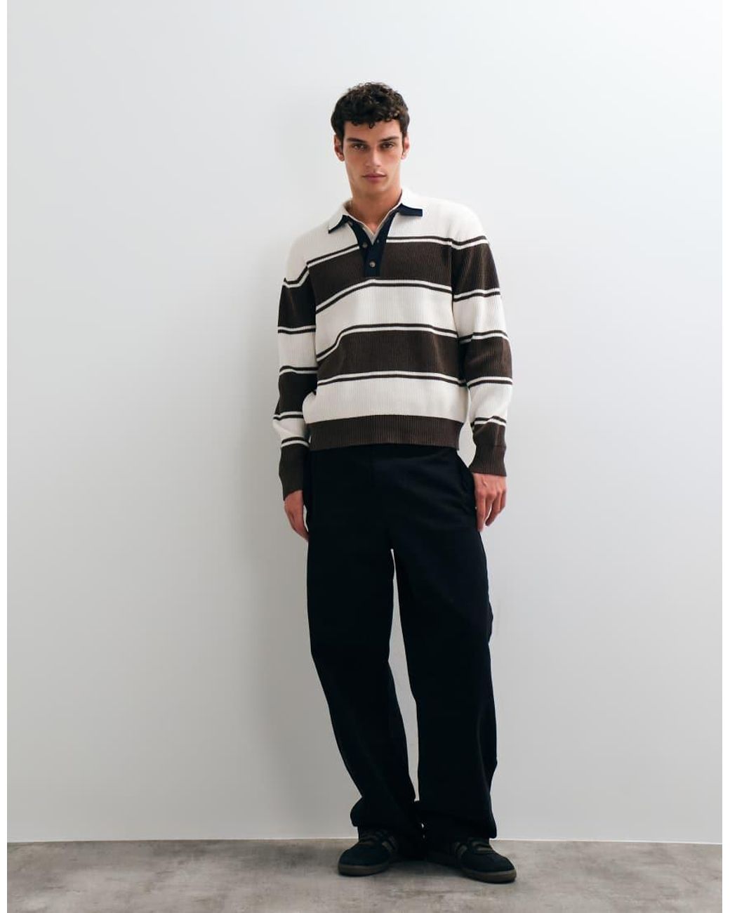Only & Sons White Relaxed Fit Rugby Polo Knit Jumper for men