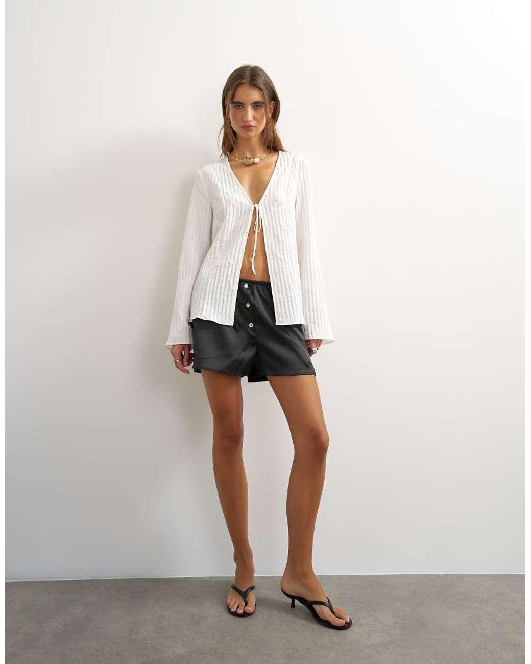 TOPSHOP White Tie Detail Blouse