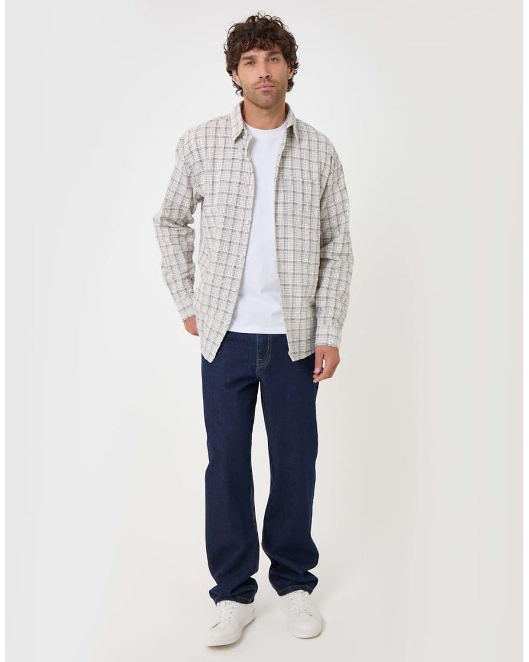 Threadbare Gray Relaxed Fit Cotton Seersucker Shirt for men