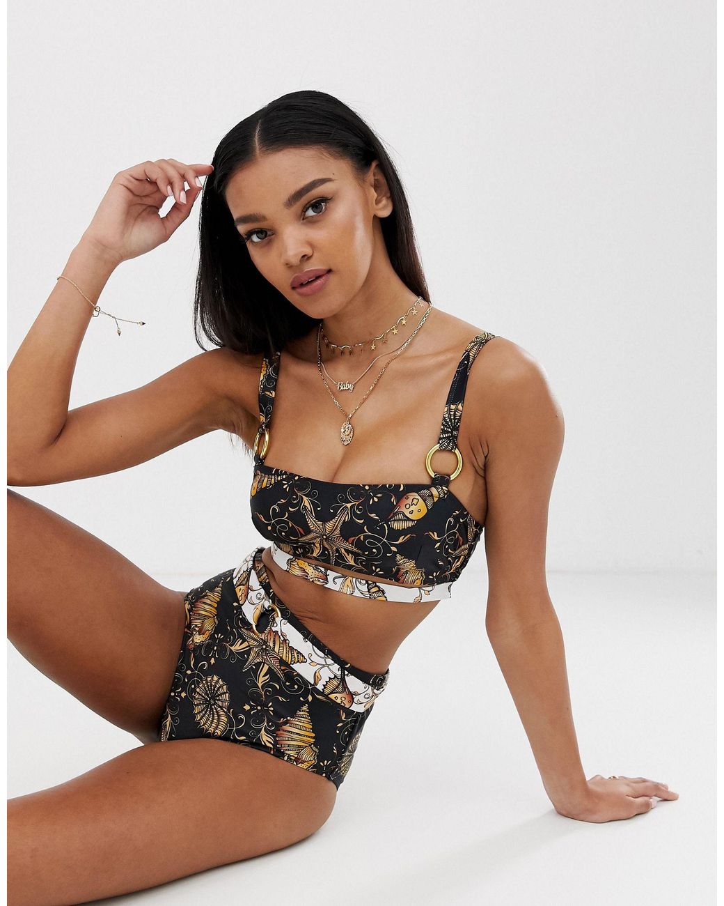 wolf and whistle shell print bikini