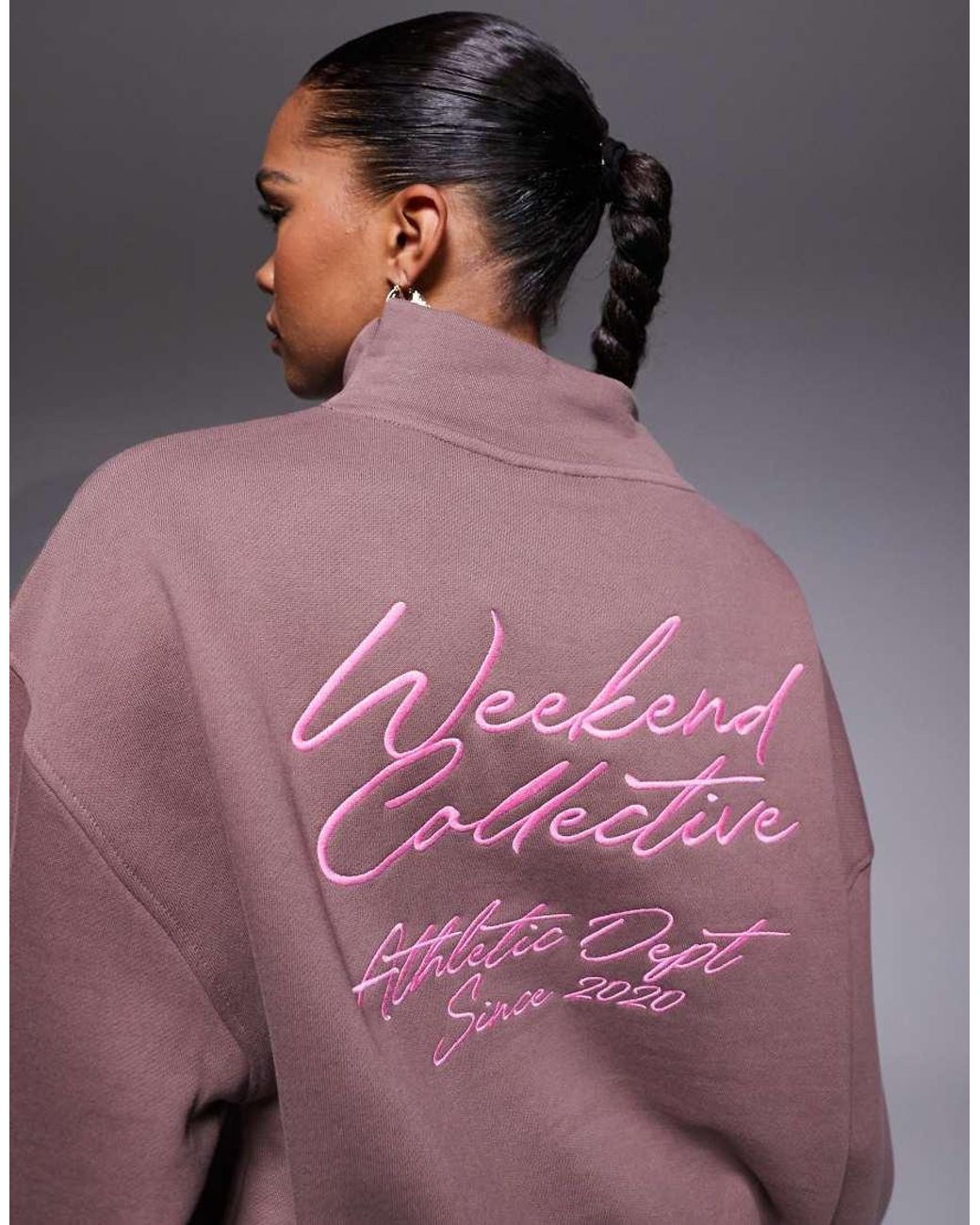 ASOS Purple Weekend Collective Heavyweight Funnel Neck Sweat With Scribble Embroidery