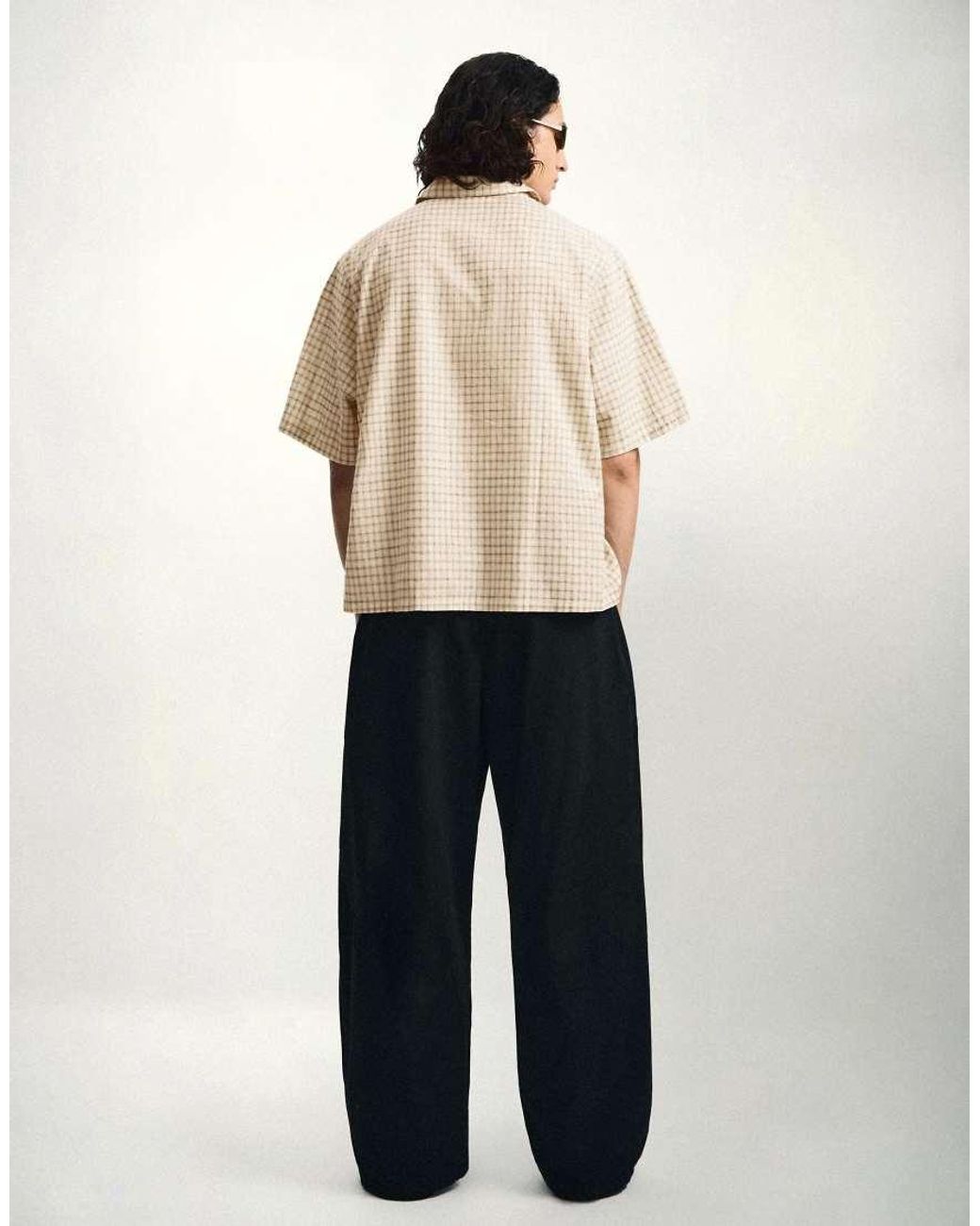 Bershka Natural Darted Barrel Leg Trousers for men