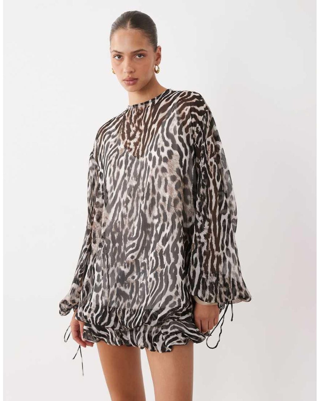 ASOS White High Neck Chiffon Mini Dress With Blouson Waist