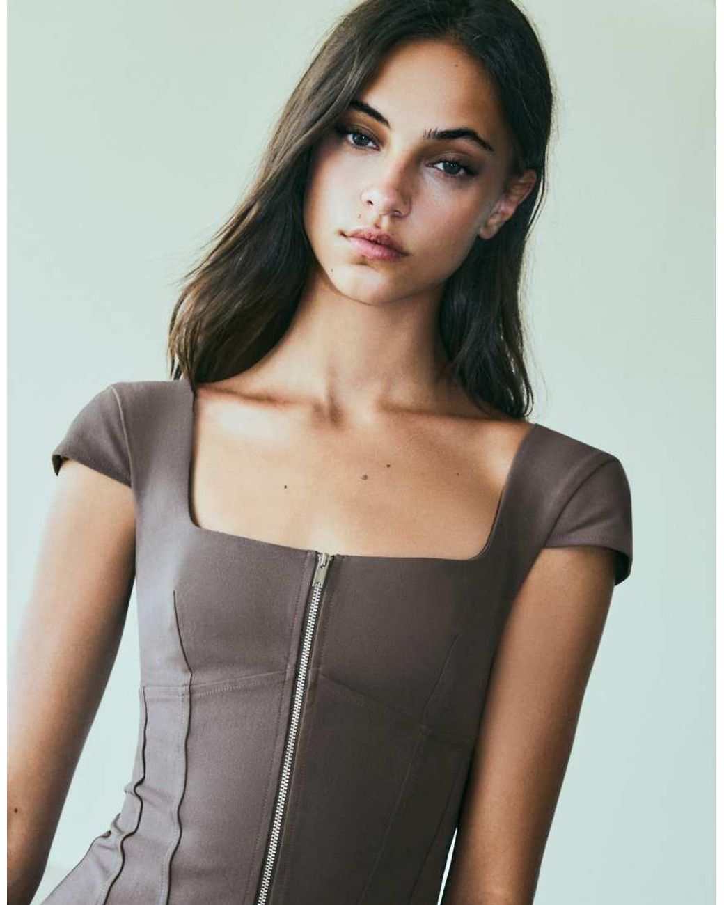 Bershka Green Short Sleeve Zip Top
