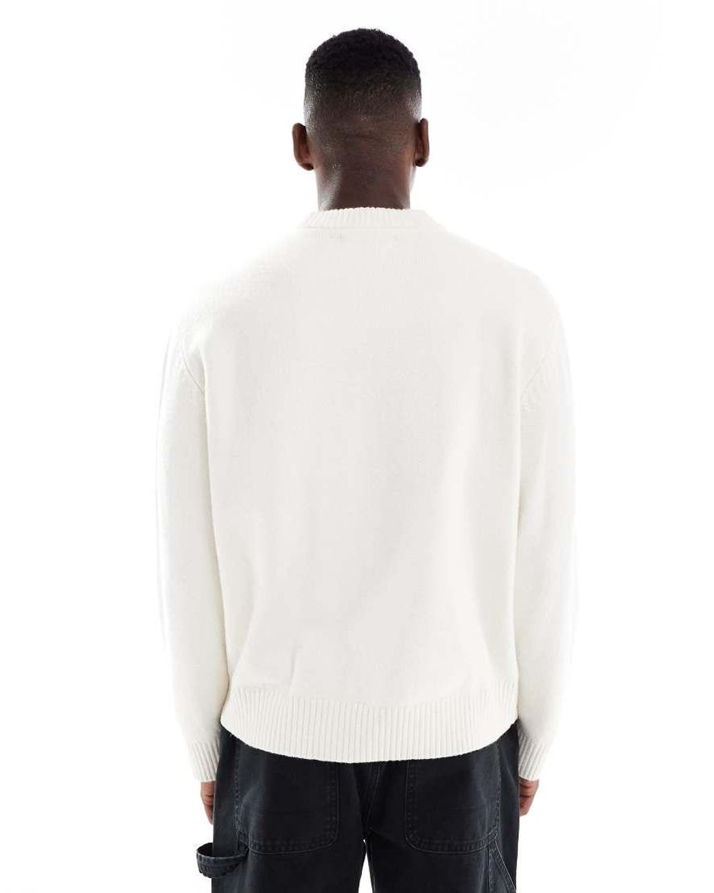 Jack & Jones White Oversize Thick Crew Neck Jumper for men