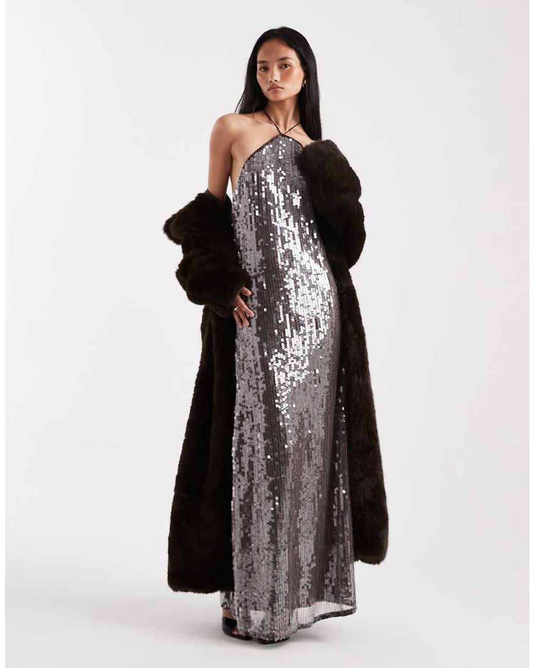 Vero Moda Black Disc Sequin Halter Neck Maxi Dress