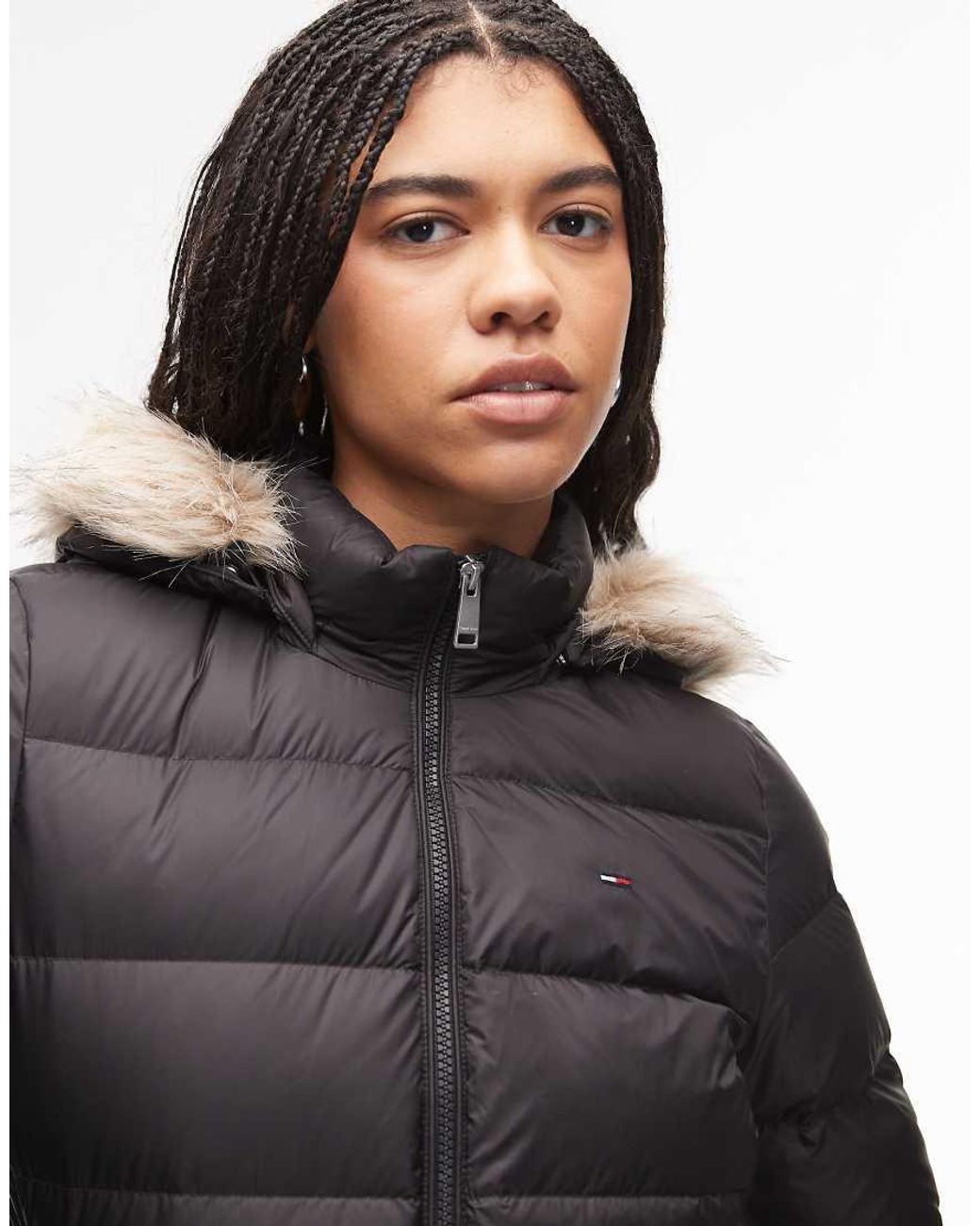 Tommy Hilfiger Black Down Puffer Jacket With Fur Hood