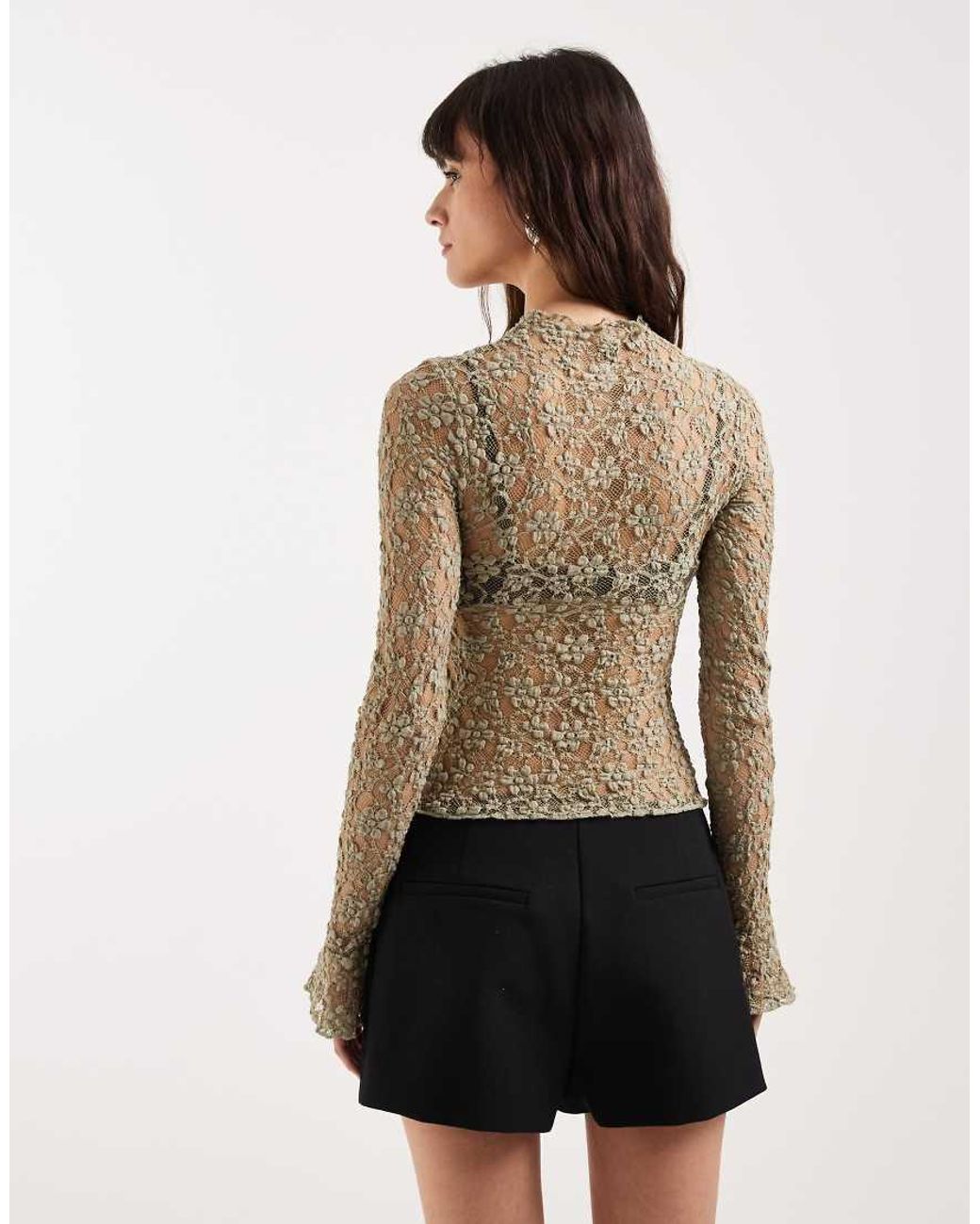 Motel Black Beerus Long Sleeve Mock Neck Lace Top