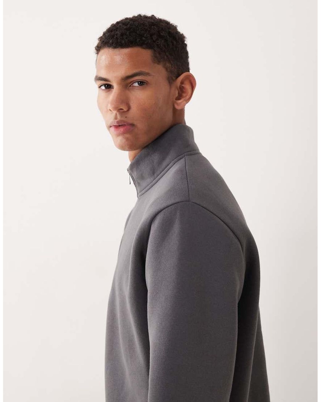 ASOS Gray Essentials Half Zip Sweatshirt for men