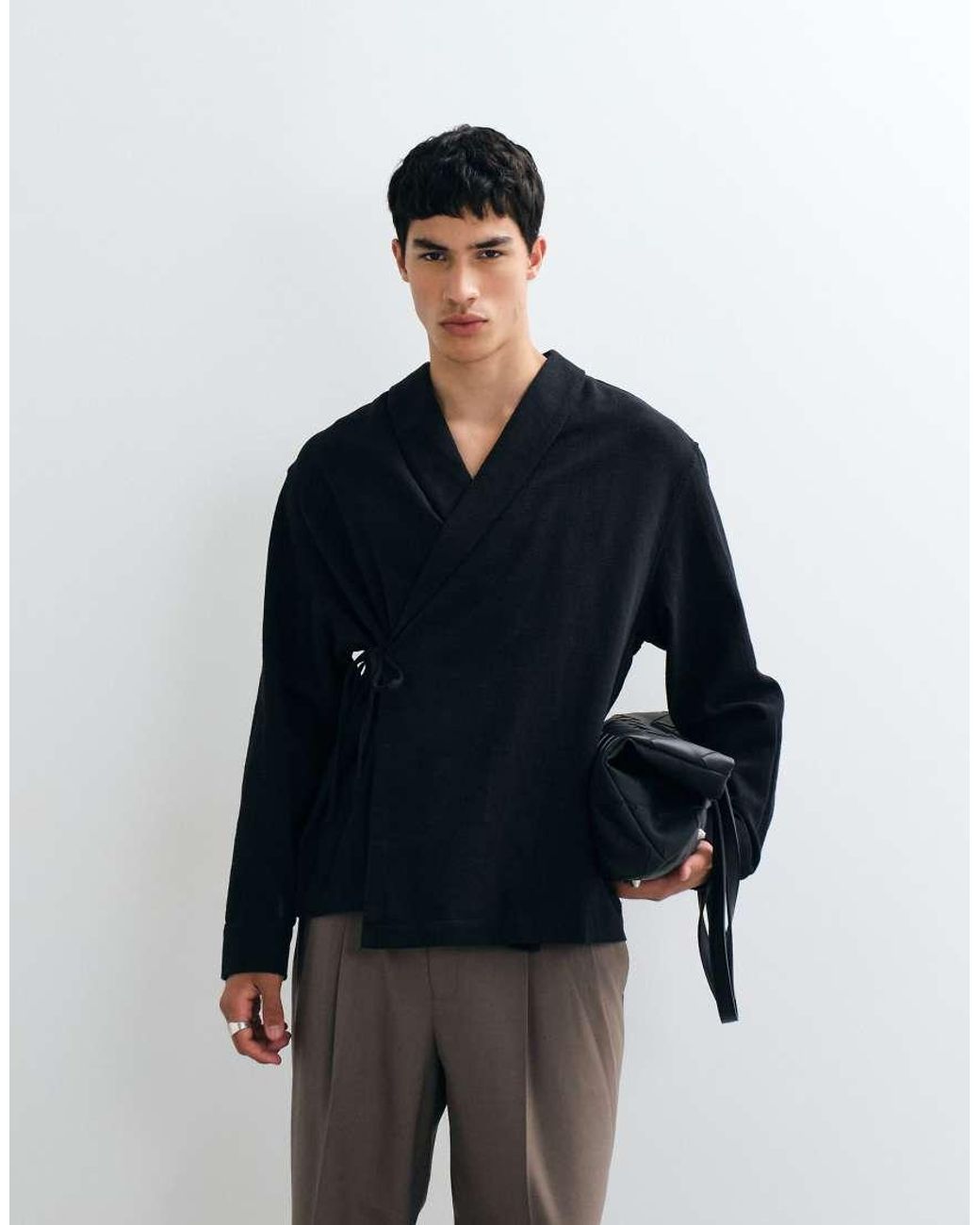 ASOS Blue Oversized Wrap Tie Shirt for men