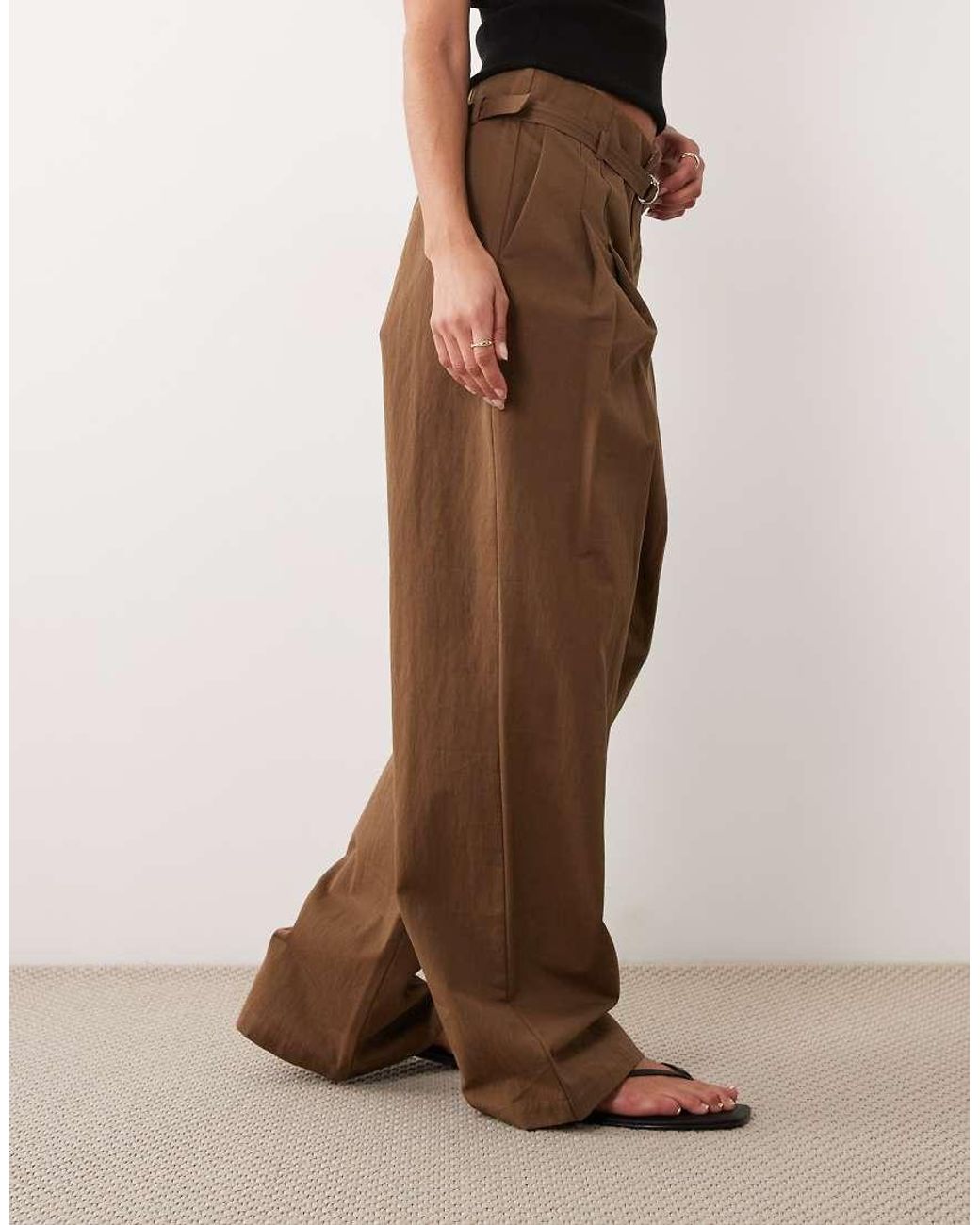 Mango Brown Cotton Rich Cuffed Trouser