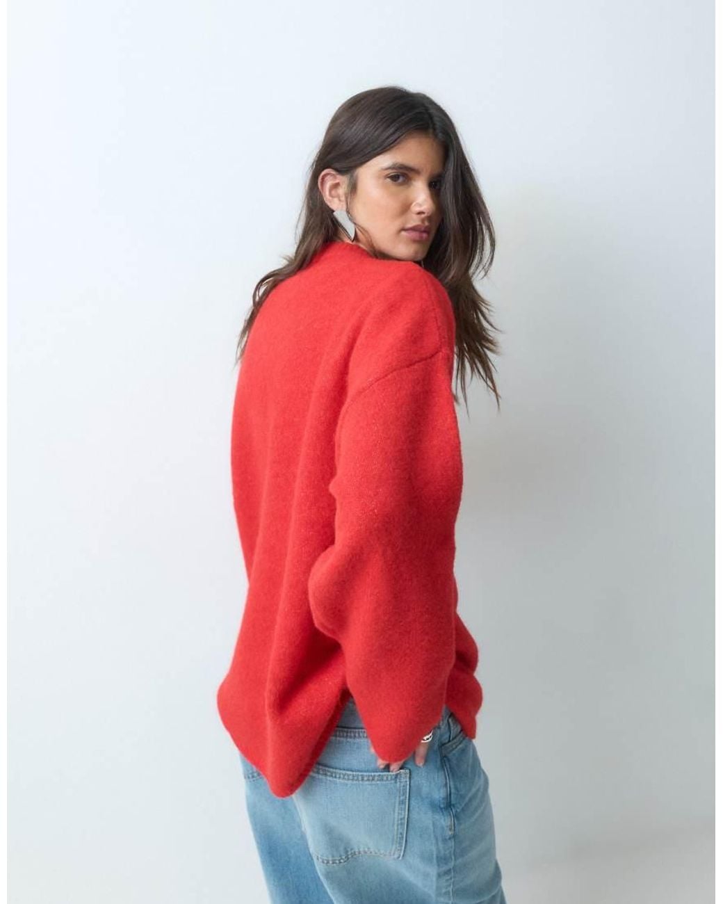 ASOS Red Relaxed Fluffy Jumper With Wool