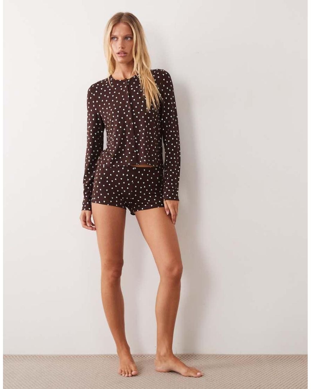 ASOS Brown Mix & Match All Over Heart Print Pyjama Shorts