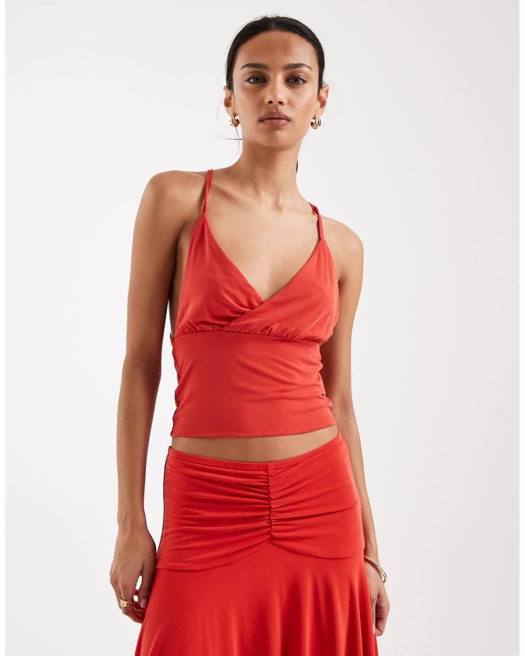 Motel Red Lanthe Co-Ord Deep Plunge Top