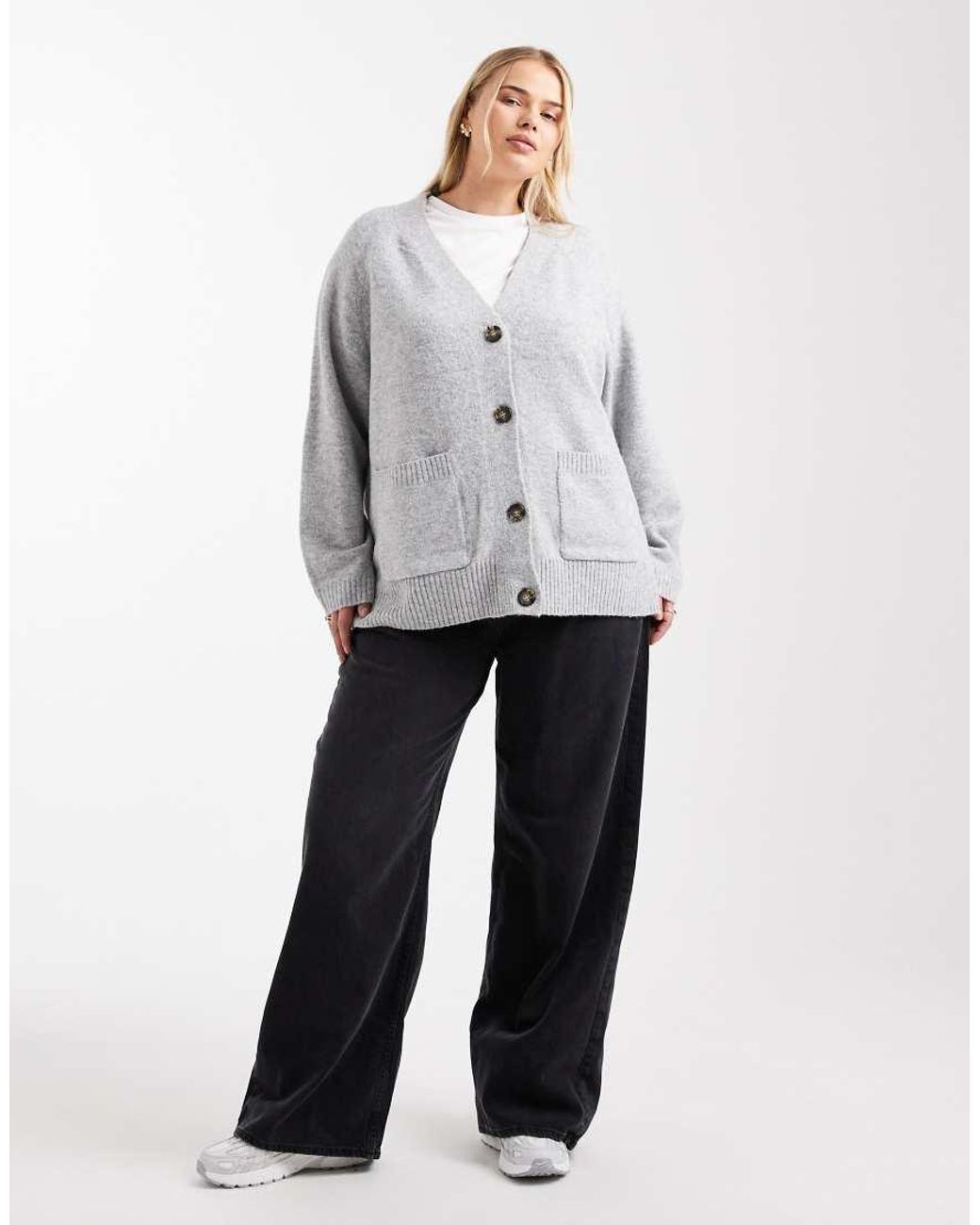 Vero Moda Gray Boxy Knitted Cardigan With Pockets