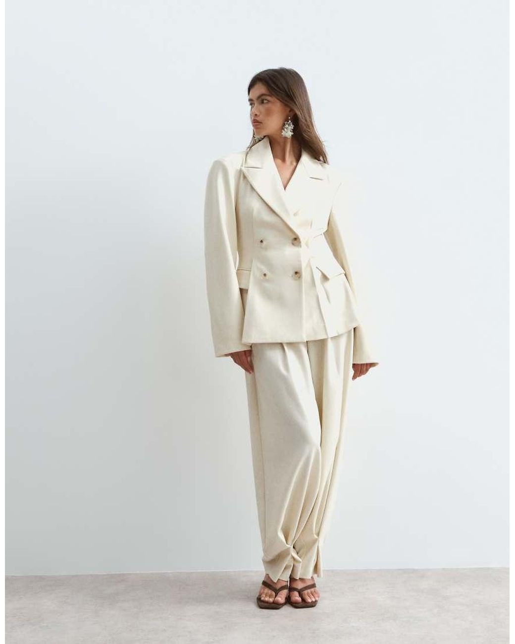 ARRANGE Natural Clean Pleat Detail Double Breasted Blazer