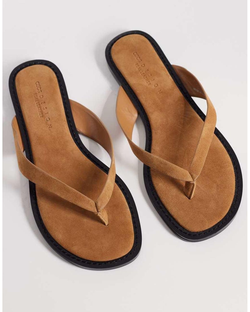 ASOS White Fenna Premium Real Suede Flip Flops