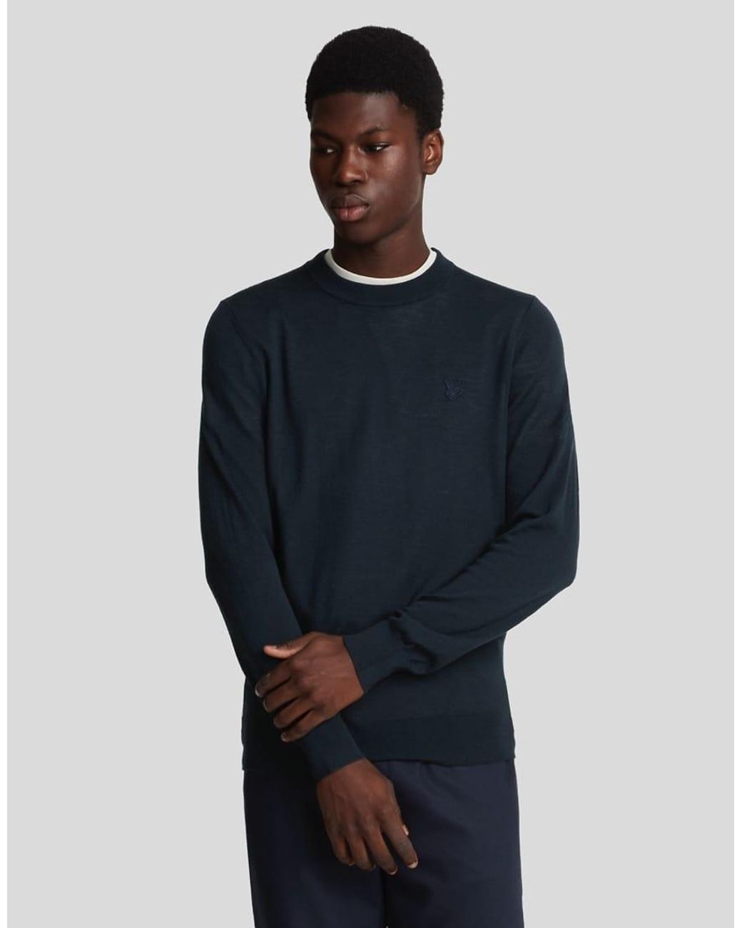 Lyle & Scott Blue Tonal Eagle Merino Crew Neck Jumper for men