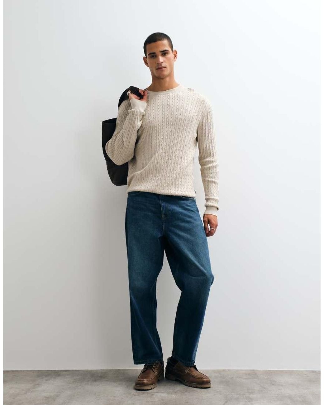 Jack & Jones Natural Cable Knit Jumper for men