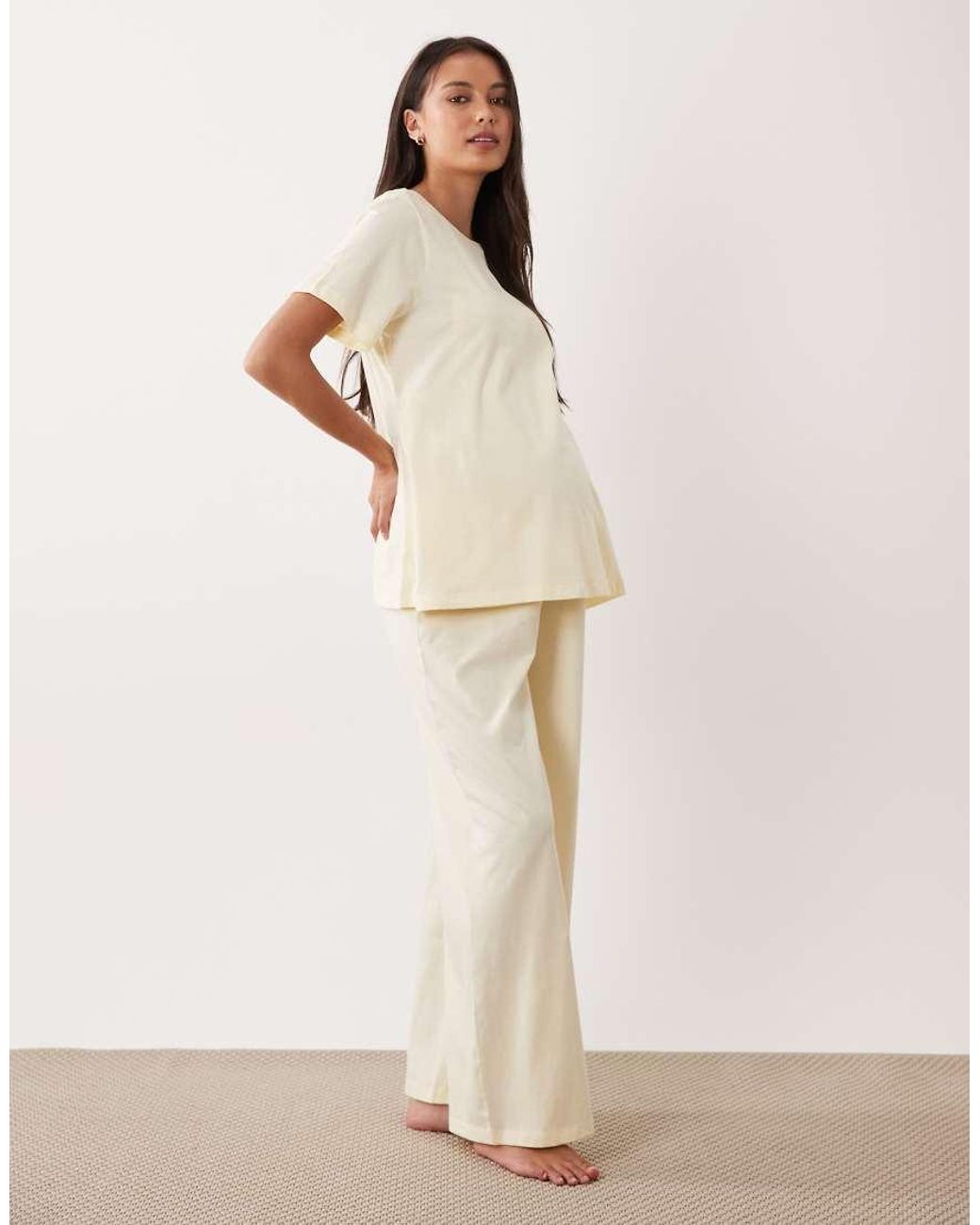 ASOS Natural Asos Design Maternity Mix & Match Cotton Nursing Side Split Pyjama Tee
