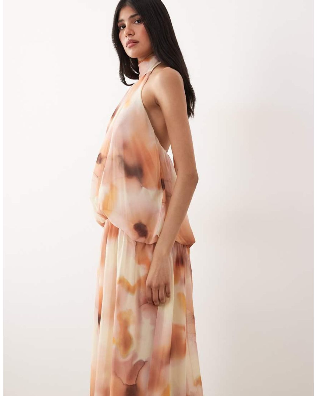 Mango Pink Halterneck Tiered Maxi Dress