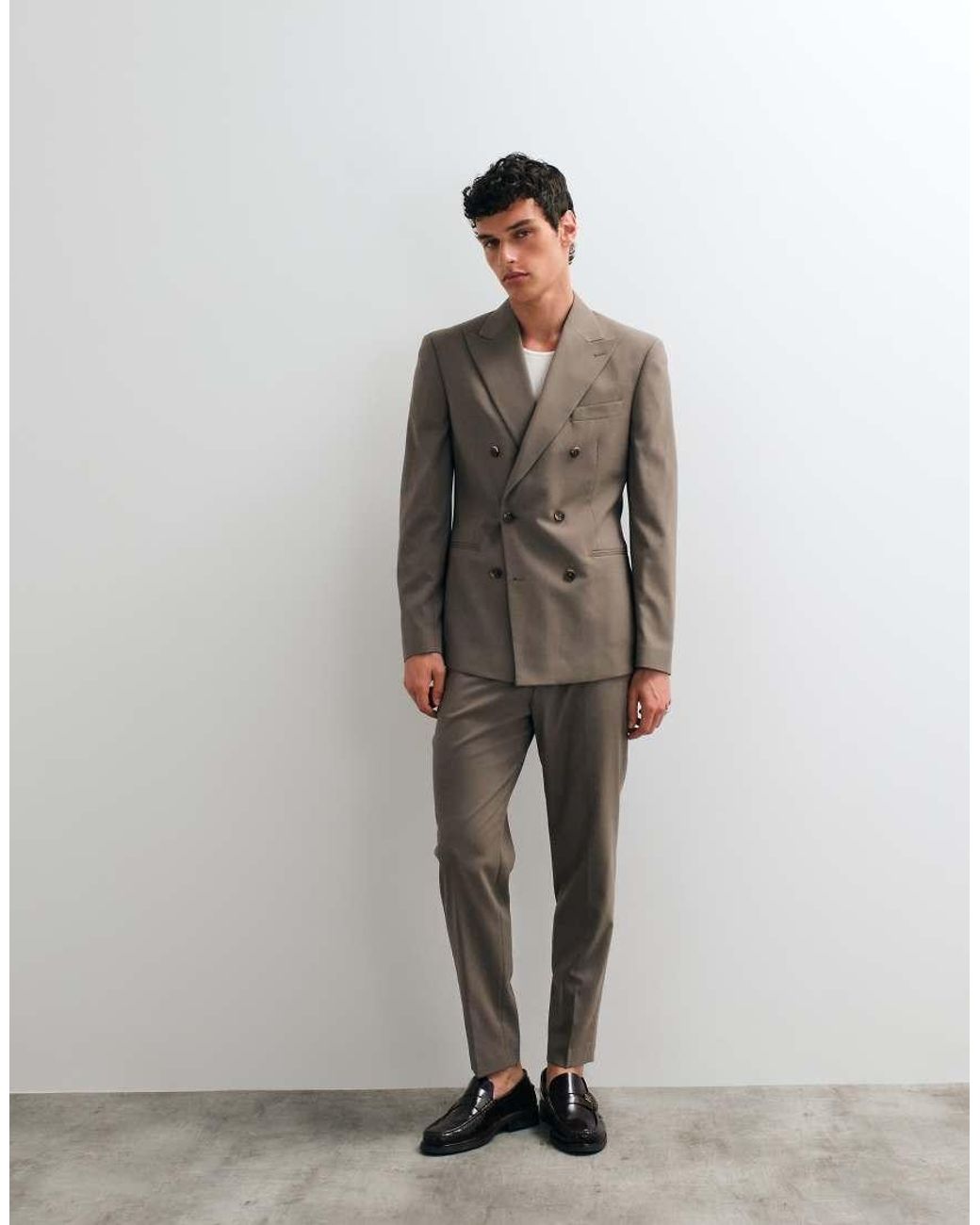 ASOS Natural Slim Double Breasted Suit Jacket for men