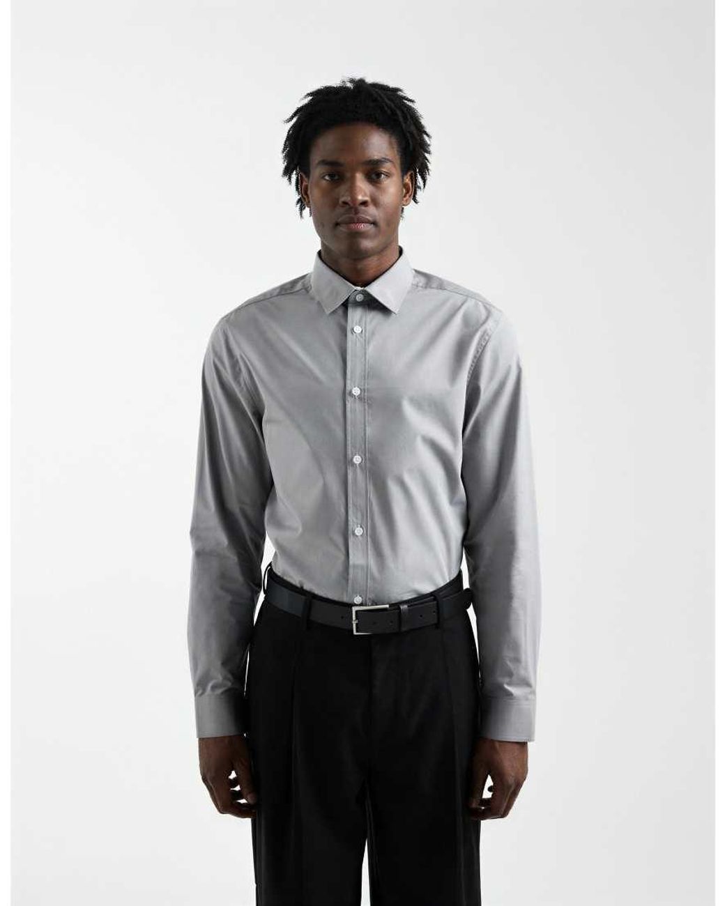 ASOS Gray Regular Fit Smart Poplin Shirt for men
