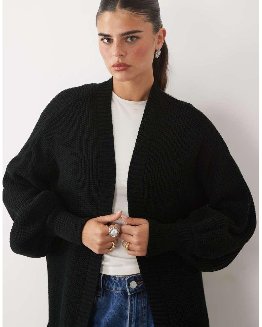 Missy Empire Blue Balloon Sleeve Oversized Maxi Cardigan