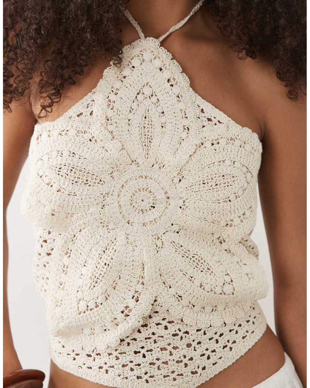 Mango Brown Knitted Halterneck Top With Statement Flower